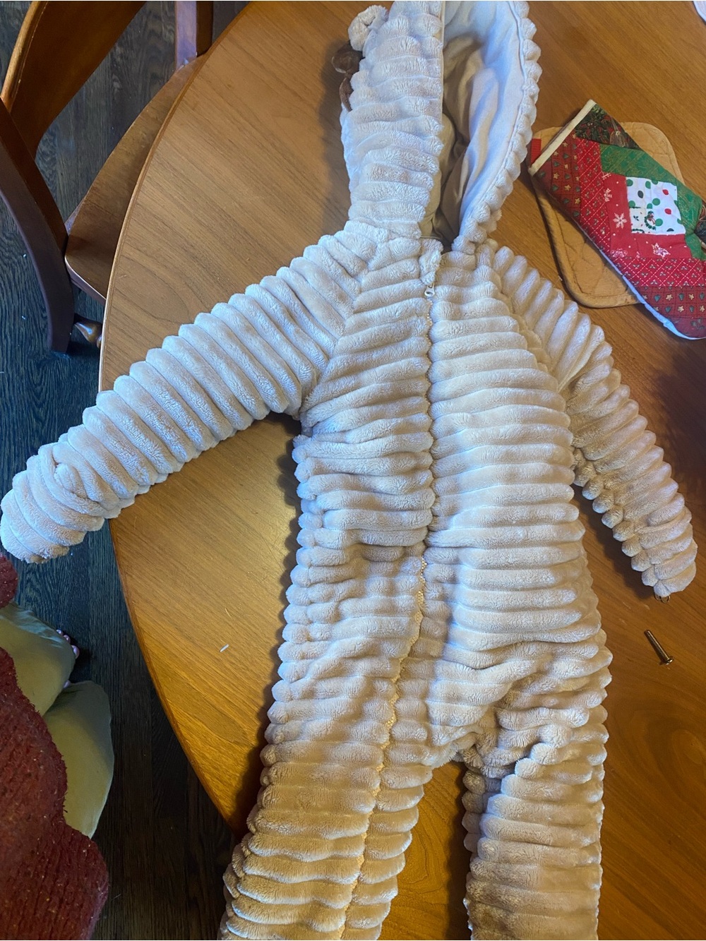 Koala Kids Cream Ribbed Plush Hooded Baby One-Piece